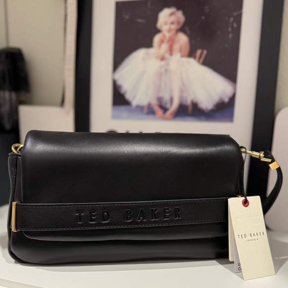 Ted Baker Handbags - Ted Baker Black Amelia Logo Strap Leather Baguette Bag RARE!